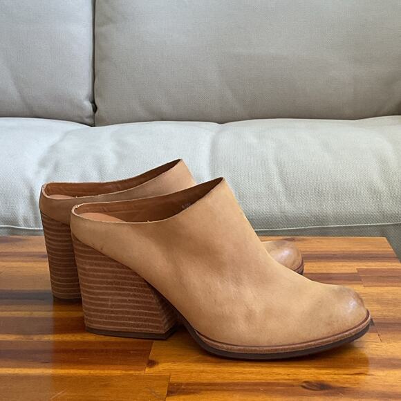 Kork-Ease Shoes - KorkEase Challis Tan Nubuck Leather, Wedge Mule Clog Booties Slip On Women 8.5